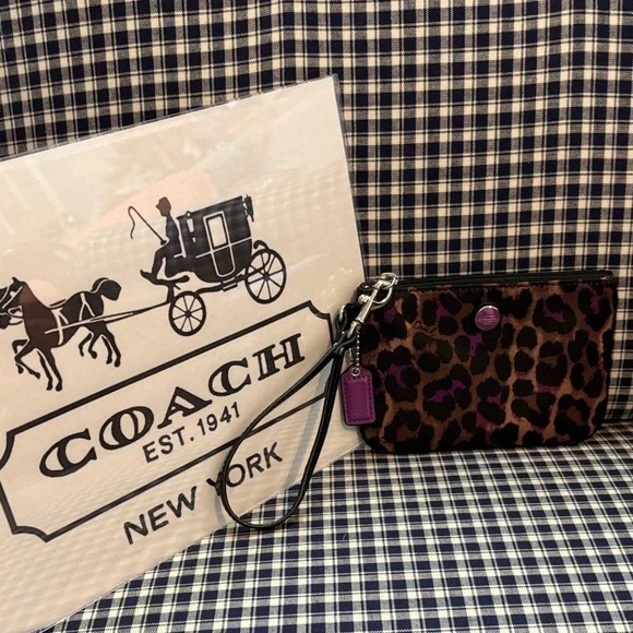 Coach Ocelot Print Wristlet with Purple Accent - Picture 1 of 7